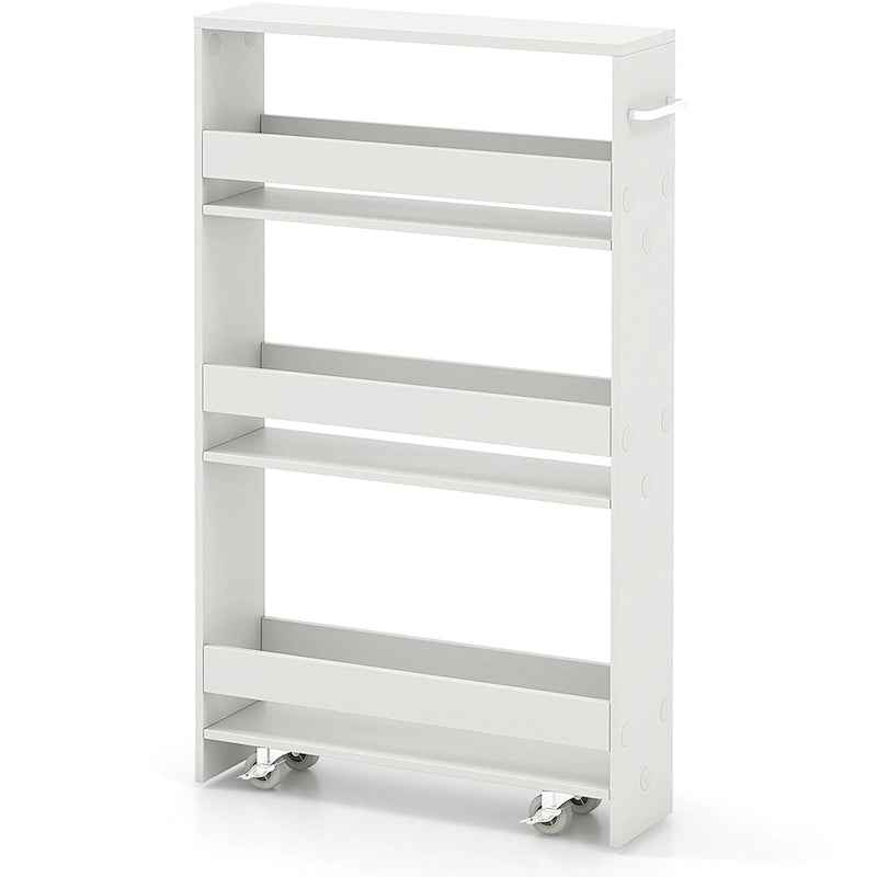Chariot de rangement roulant mince à 4 niveaux – Blanc / Noir / Gris / Blanc cassé, assemblage par 1 personne