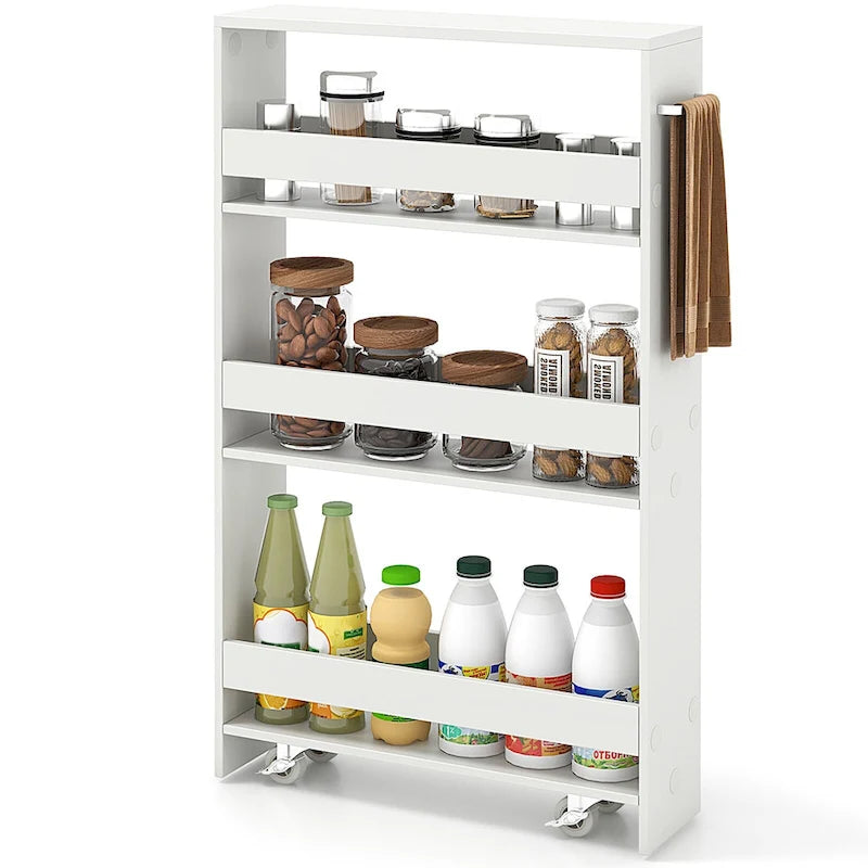 Chariot de rangement roulant mince à 4 niveaux – Blanc / Noir / Gris / Blanc cassé, assemblage par 1 personne