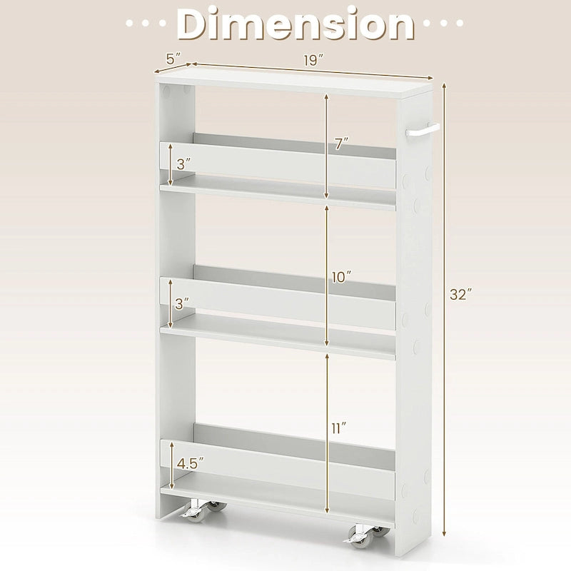 Chariot de rangement roulant mince à 4 niveaux – Blanc / Noir / Gris / Blanc cassé, assemblage par 1 personne