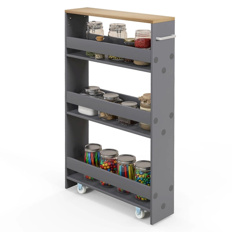 Chariot de rangement roulant mince à 4 niveaux – Blanc / Noir / Gris / Blanc cassé, assemblage par 1 personne