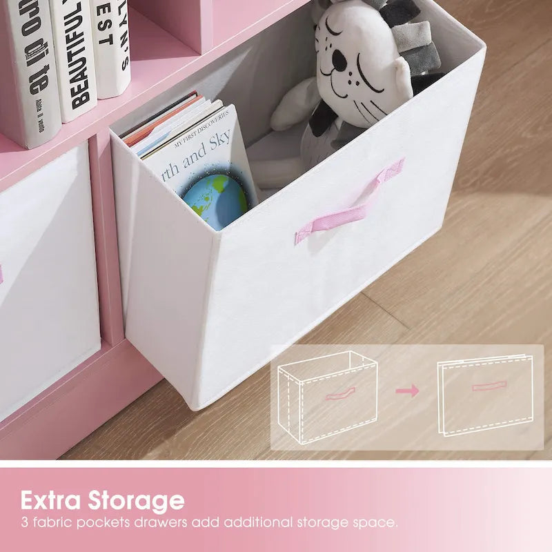 Étagère verte à 3 niveaux et 10 cubes avec 3 tiroirs en tissu