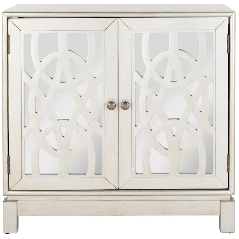 Commode de rangement argentée à 2 portes, 32 larg. x 16 prof. x 33 haut. po