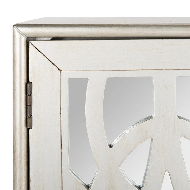 Commode de rangement argentée à 2 portes, 32 larg. x 16 prof. x 33 haut. po