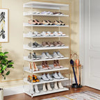Étagère à chaussures blanche à 9 niveaux avec côtés en acrylique, 27-36 paires