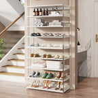 Étagère à chaussures blanche à 9 niveaux avec côtés en acrylique, 27-36 paires