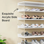 Étagère à chaussures blanche à 9 niveaux avec côtés en acrylique, 27-36 paires