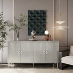 Meuble de rangement 4 portes, vert olive / bleu marine / champagne