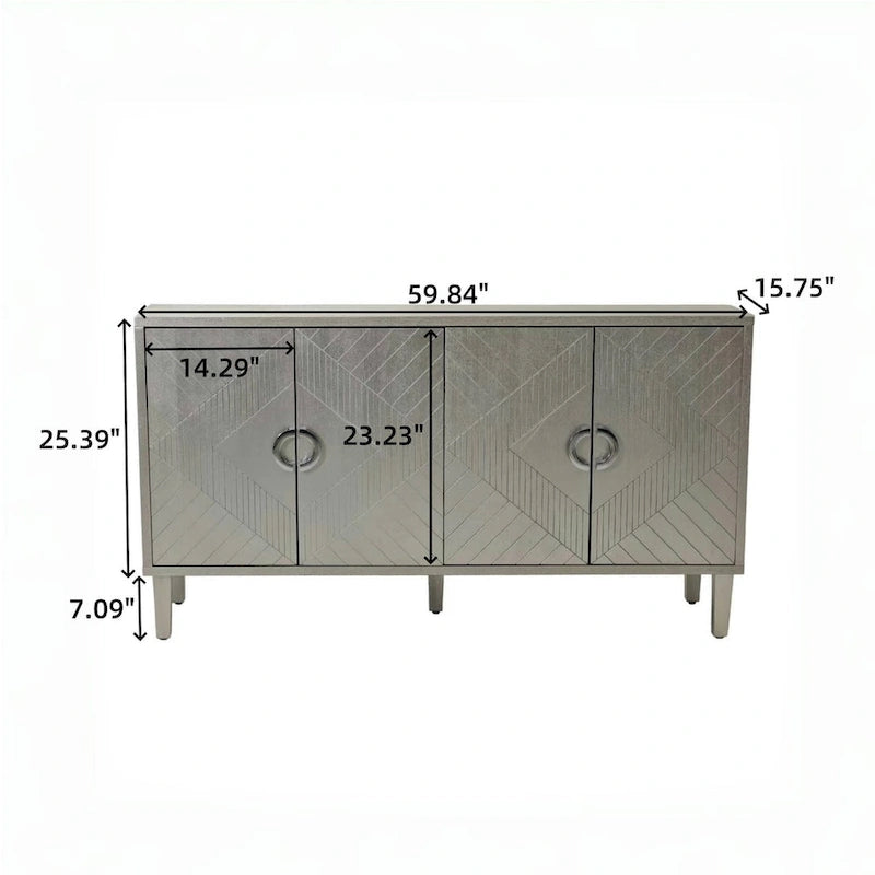 Meuble de rangement 4 portes, vert olive / bleu marine / champagne