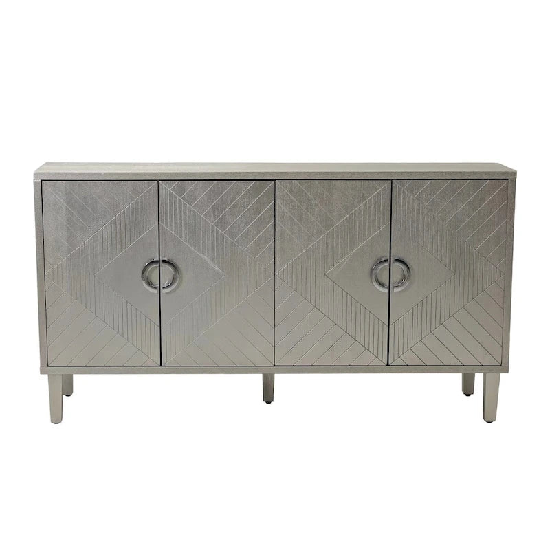 Meuble de rangement 4 portes, vert olive / bleu marine / champagne
