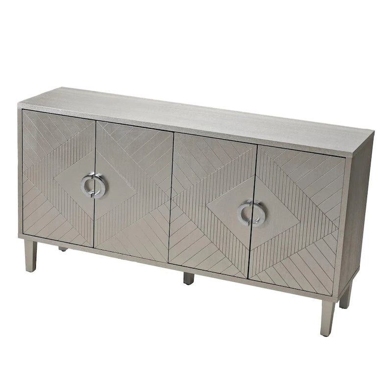 Meuble de rangement 4 portes, vert olive / bleu marine / champagne