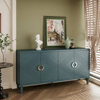 Meuble de rangement 4 portes, vert olive / bleu marine / champagne