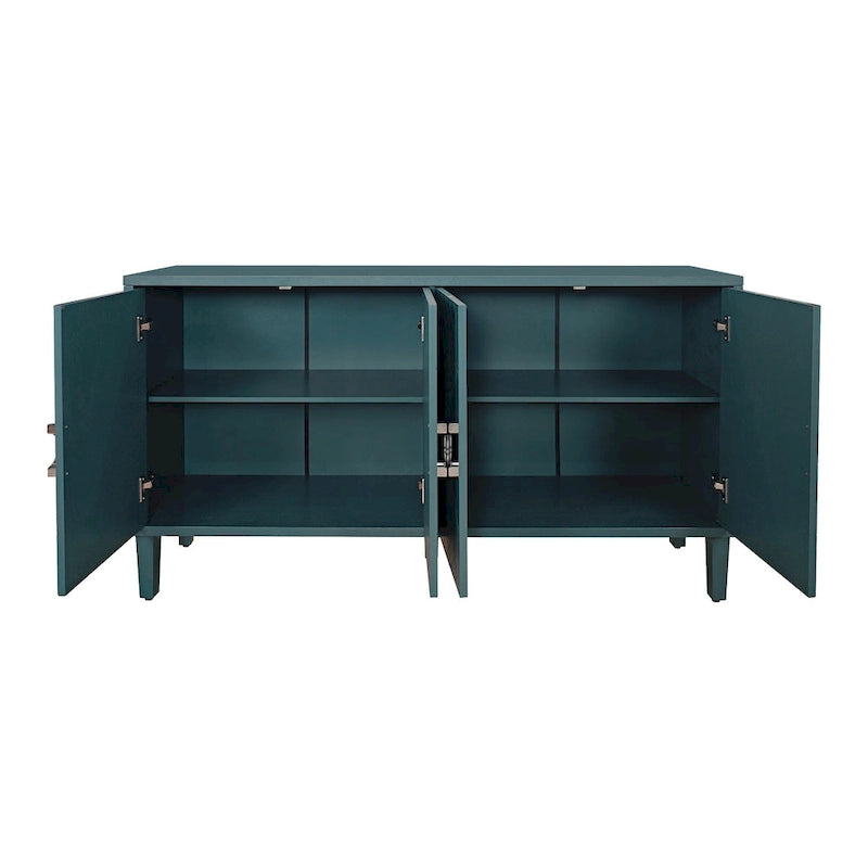 Meuble de rangement 4 portes, vert olive / bleu marine / champagne