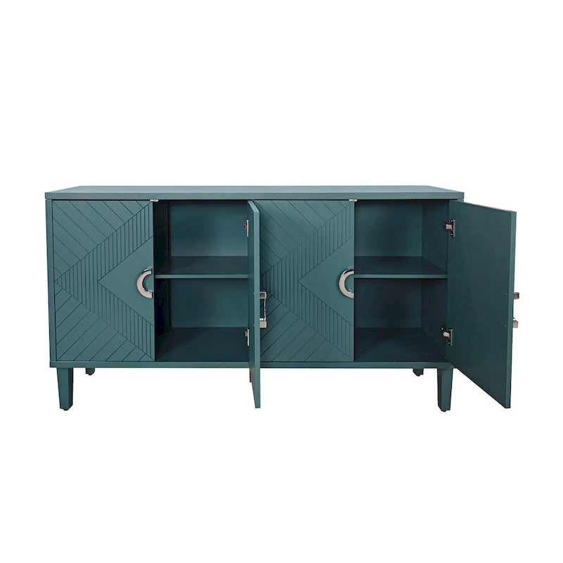 Meuble de rangement 4 portes, vert olive / bleu marine / champagne