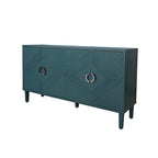 Meuble de rangement 4 portes, vert olive / bleu marine / champagne