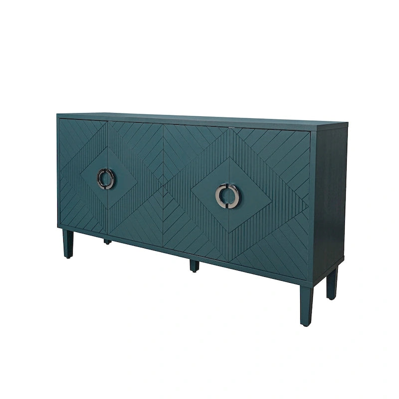 Meuble de rangement 4 portes, vert olive / bleu marine / champagne
