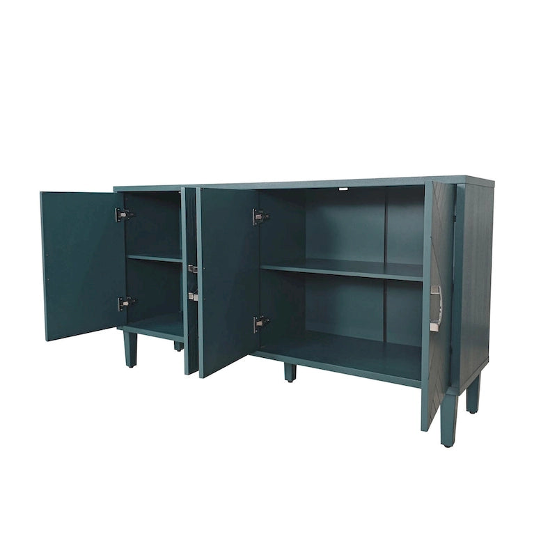 Meuble de rangement 4 portes, vert olive / bleu marine / champagne