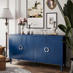 Meuble de rangement 4 portes, vert olive / bleu marine / champagne