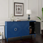 Meuble de rangement 4 portes, vert olive / bleu marine / champagne