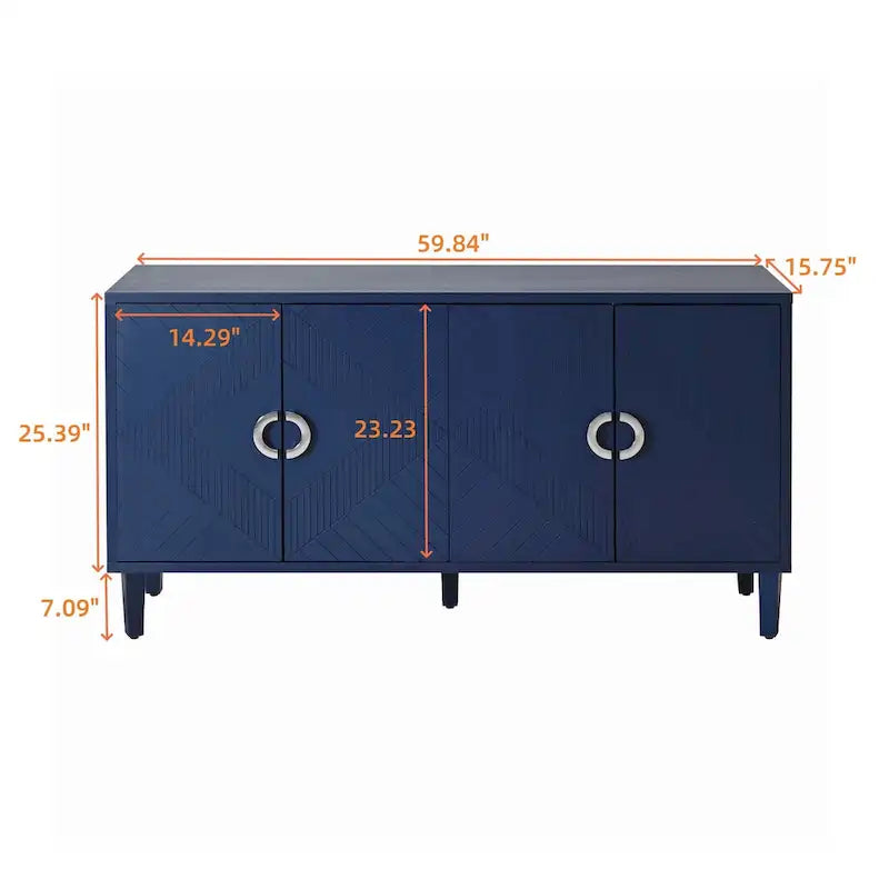 Meuble de rangement 4 portes, vert olive / bleu marine / champagne