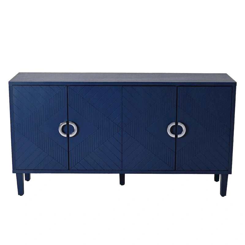 Meuble de rangement 4 portes, vert olive / bleu marine / champagne