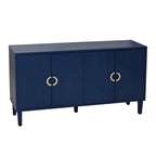 Meuble de rangement 4 portes, vert olive / bleu marine / champagne