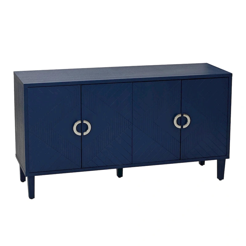 Meuble de rangement 4 portes, vert olive / bleu marine / champagne