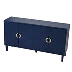 Meuble de rangement 4 portes, vert olive / bleu marine / champagne