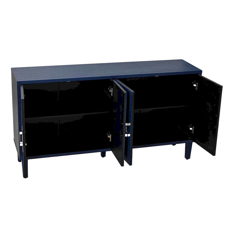 Meuble de rangement 4 portes, vert olive / bleu marine / champagne