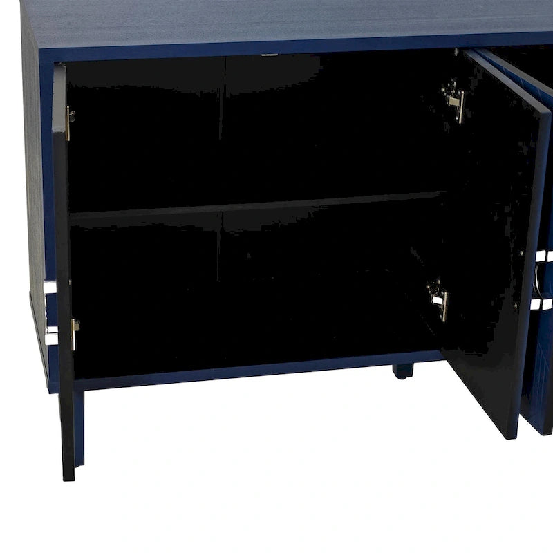 Meuble de rangement 4 portes, vert olive / bleu marine / champagne