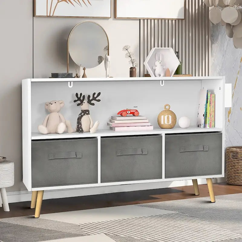 Meuble de rangement 3 tiroirs en tissu Blanc+Gris / Blanc+Rose