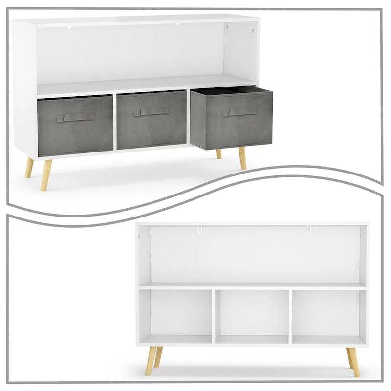 Meuble de rangement 3 tiroirs en tissu Blanc+Gris / Blanc+Rose