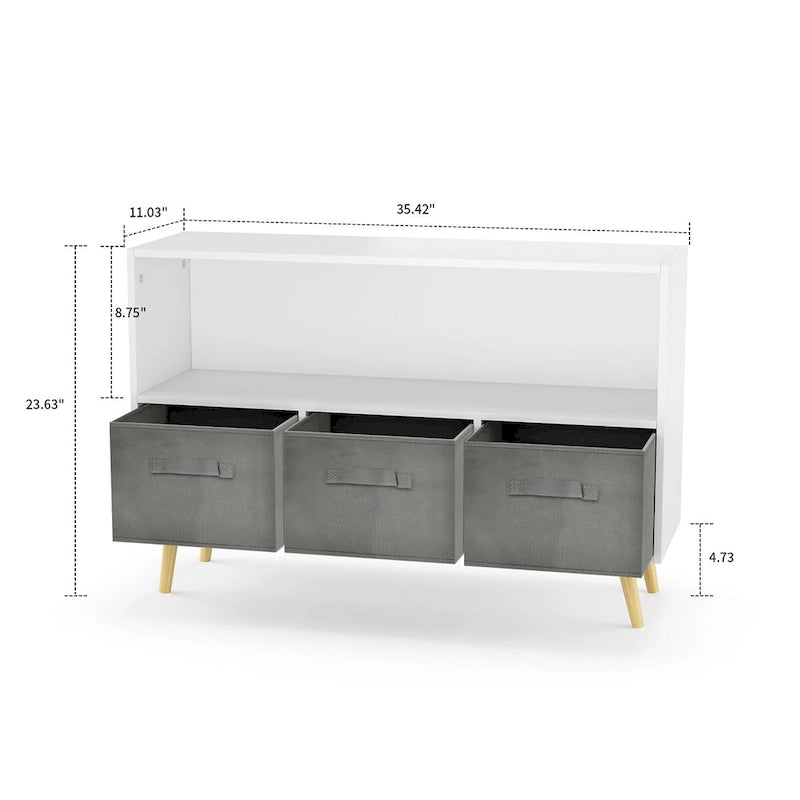 Meuble de rangement 3 tiroirs en tissu Blanc+Gris / Blanc+Rose