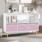 Meuble de rangement 3 tiroirs en tissu Blanc+Gris / Blanc+Rose