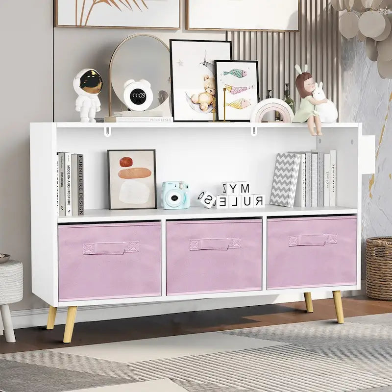 Meuble de rangement 3 tiroirs en tissu Blanc+Gris / Blanc+Rose