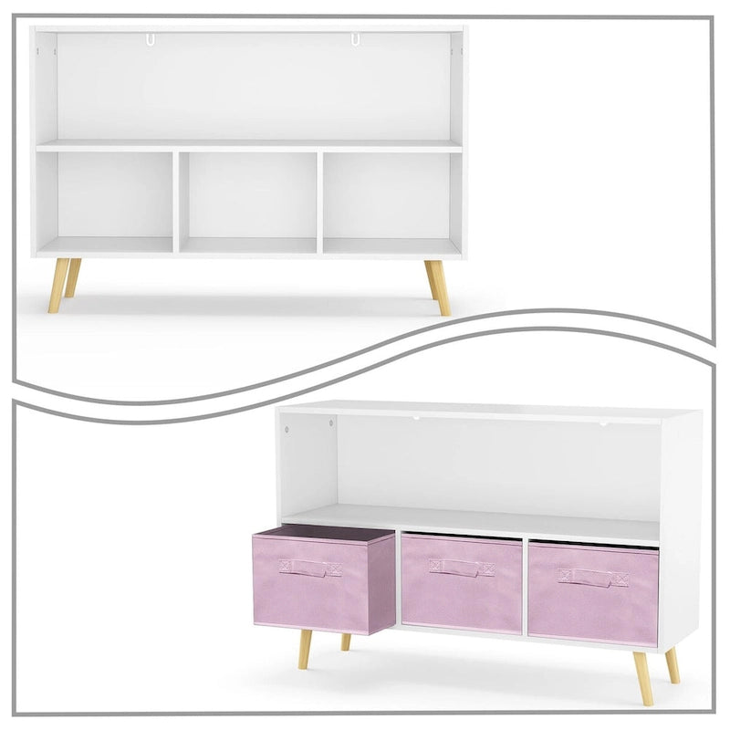 Meuble de rangement 3 tiroirs en tissu Blanc+Gris / Blanc+Rose