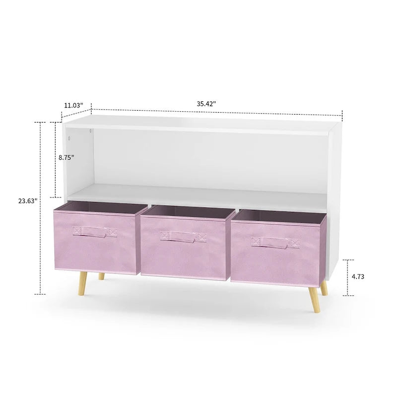 Meuble de rangement 3 tiroirs en tissu Blanc+Gris / Blanc+Rose