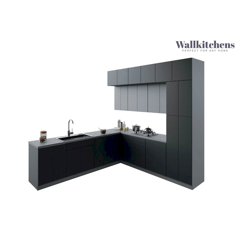 Meuble bas de cuisine Argent / Blanc / Noir, 274 cm de large – 108x24