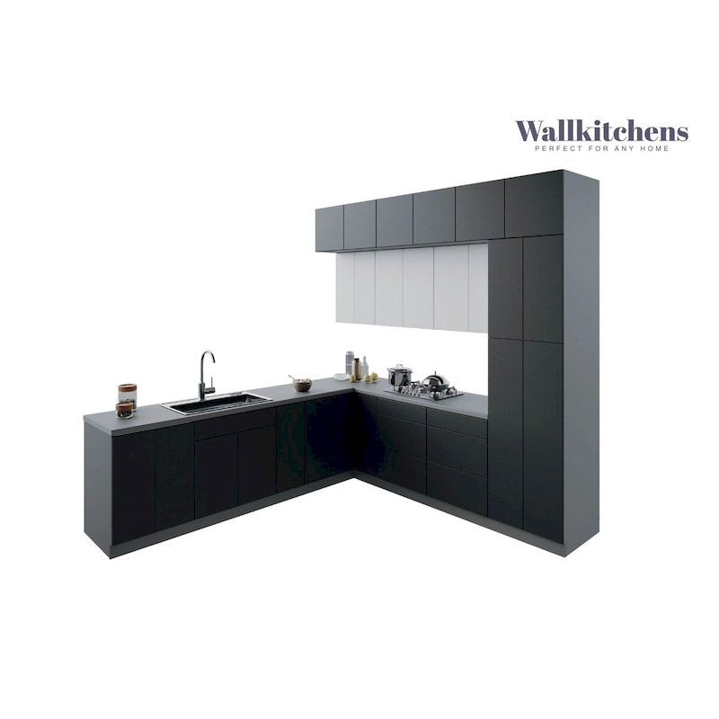 Meuble bas de cuisine Argent / Blanc / Noir, 274 cm de large – 108x24