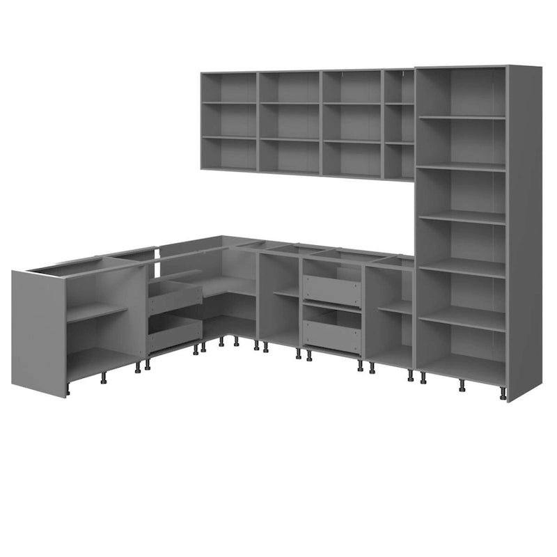 Ensemble d'armoires de cuisine modulaires argentées / beiges / noires, assemblage par 2 personnes, 2,4 x 3 m