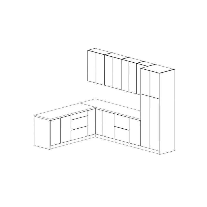 Ensemble d'armoires de cuisine modulaires argentées / beiges / noires, assemblage par 2 personnes, 2,4 x 3 m