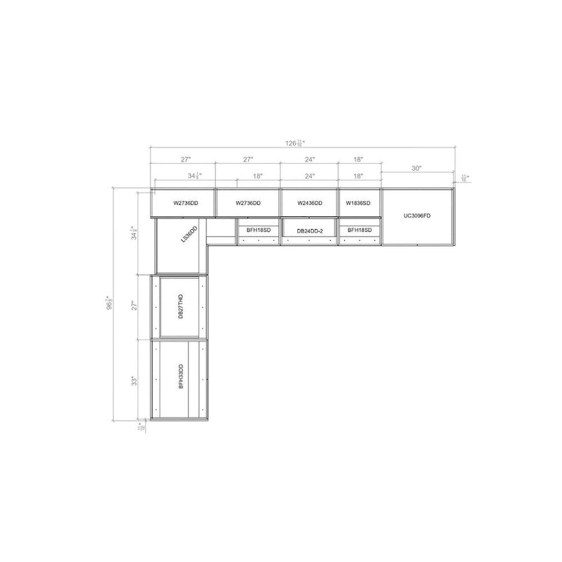 Ensemble d'armoires de cuisine modulaires argentées / beiges / noires, assemblage par 2 personnes, 2,4 x 3 m