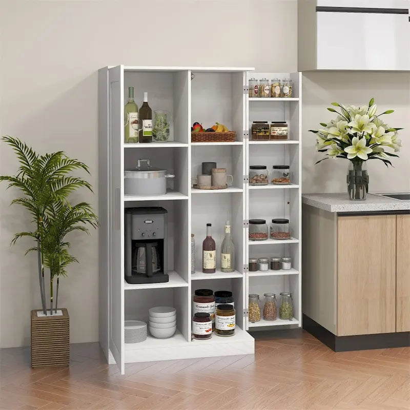 Armoire de cuisine indépendante à 2 portes de 14 niveaux, couleur blanche