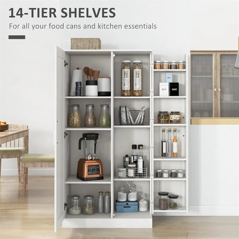 Armoire de cuisine indépendante à 2 portes de 14 niveaux, couleur blanche