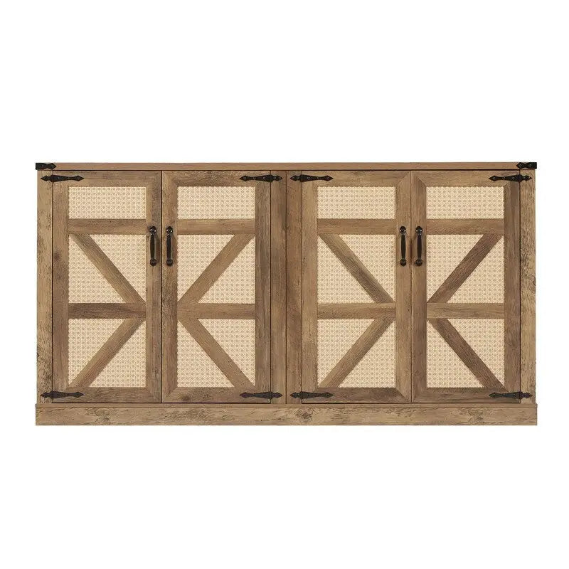 Bahut de rangement à 4 portes gris pierre / rotin chêne