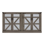 Bahut de rangement à 4 portes gris pierre / rotin chêne