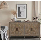 Bahut de rangement 4 portes en sapin brun antique