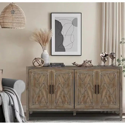 Bahut de rangement 4 portes en sapin brun antique