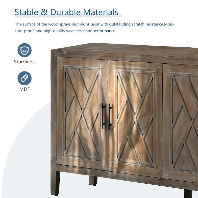 Bahut de rangement 4 portes en sapin brun antique