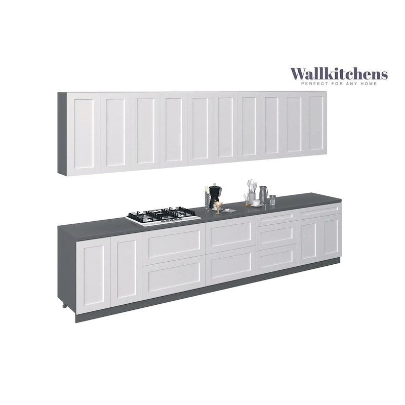 Ensemble d'armoires de cuisine blanc mat – 3,96 m de large (153"x24")