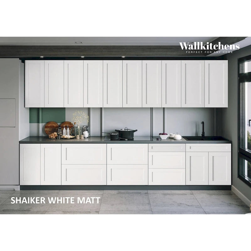 Ensemble d'armoires de cuisine blanc mat – 3,96 m de large (153"x24")